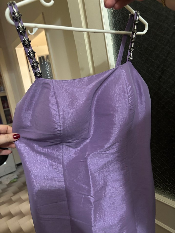 Mor Straplez Midi Elbise - Görsel 2