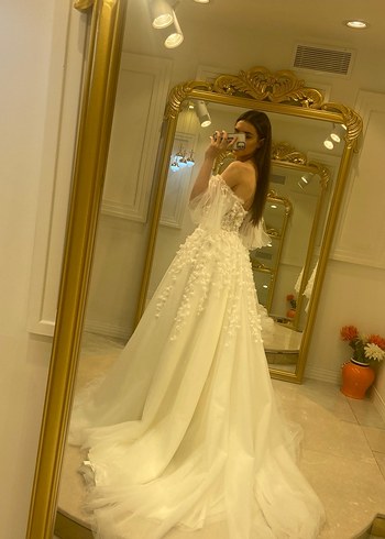 Straplez Uzun Beyaz Bohem Gelinlik - Görsel 4