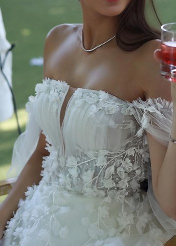 Straplez Uzun Beyaz Bohem Gelinlik - Görsel 2