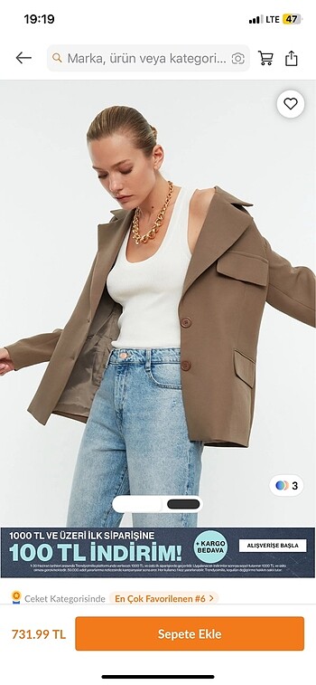 Trendyol & Milla Vizon Astarlı Blazer Ceket