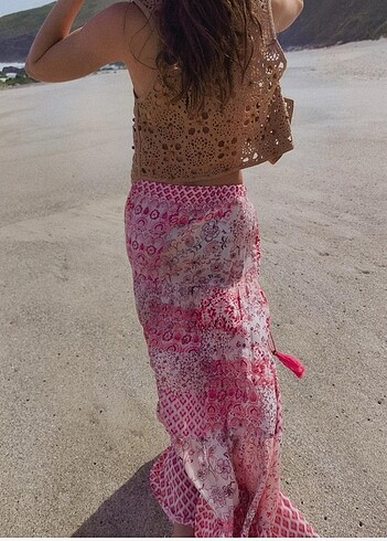 Zara Zara patchwork pembe desenli etek