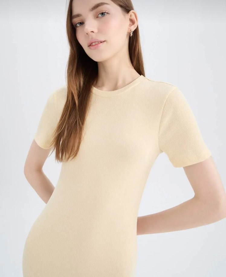 Fitilli bisiklet yaka midi Triko Elbise - Görsel 2