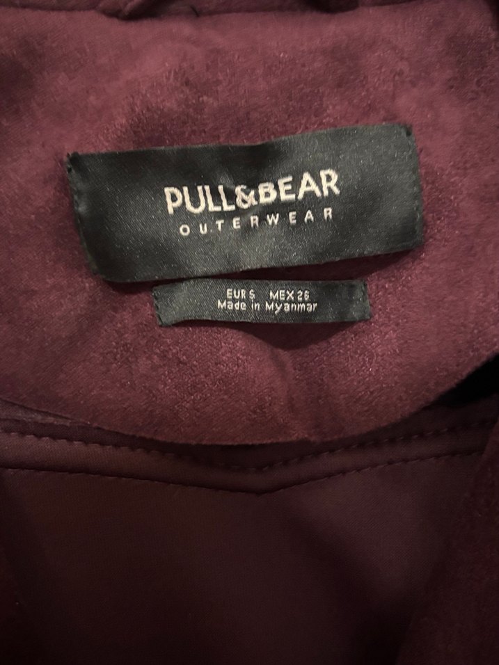 Pull&BearBordo Süet Kemerli Biker Kadın Ceket - Görsel 2