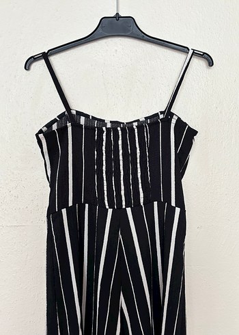 Kadın Siyah Çizgili Askılı Tulum - Görsel 4