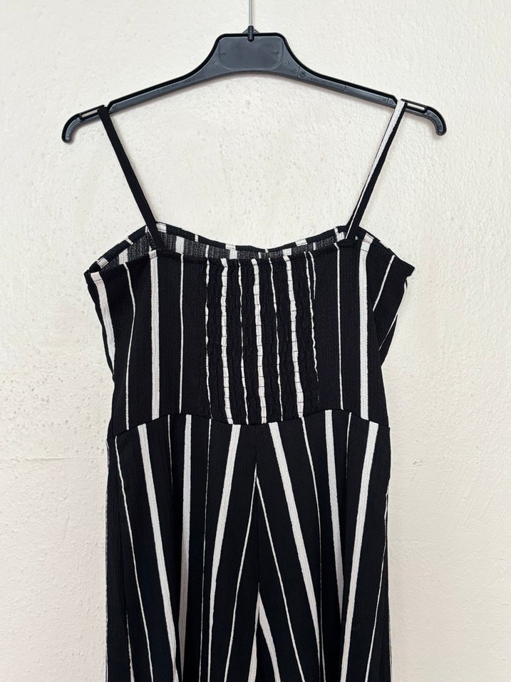 Kadın Siyah Çizgili Askılı Tulum - Görsel 4