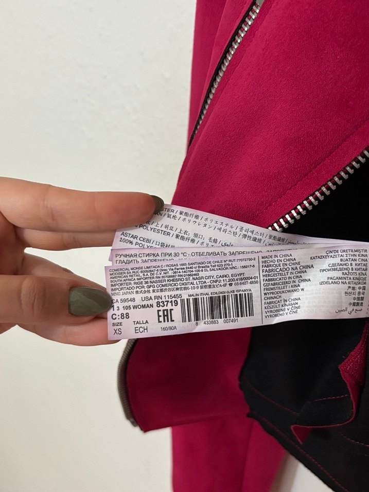 Fuşya Süet Mini Biker Ceket - Görsel 4