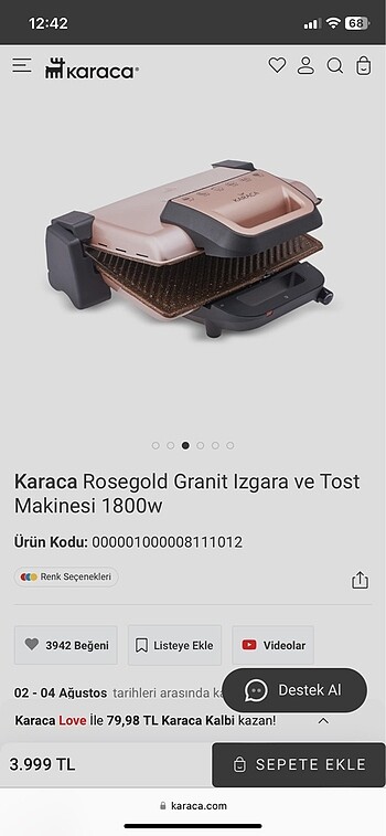  Beden Renk Karaca tost makinası