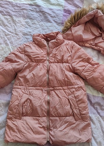 Kız Çocuk Pudra Pembe Kürklü Mont - Görsel 3