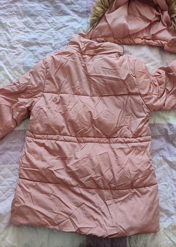 Kız Çocuk Pudra Pembe Kürklü Mont - Görsel 5