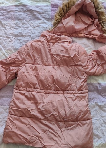 Kız Çocuk Pudra Pembe Kürklü Mont - Görsel 4