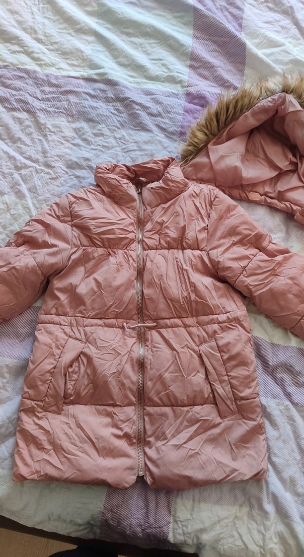 Kız Çocuk Pudra Pembe Kürklü Mont - Görsel 3