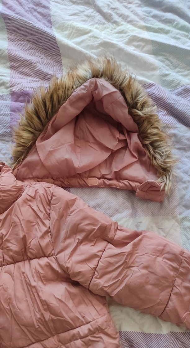 Kız Çocuk Pudra Pembe Kürklü Mont - Görsel 2