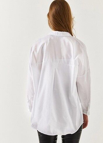 xl Beden Oversize uzun basic gömlek-beyaz