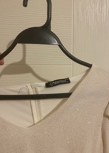 Beyaz Simli V Yakalı Midi Kalem Elbise - Görsel 3