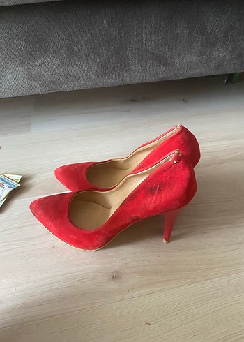 Klasik Kırmızı Süet Stiletto Topuklu Kadın Ayakkabı - Görsel 2