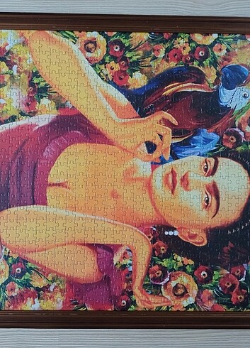 American Vintage Frida Kahlo yapılmış çerçeveli puzzle