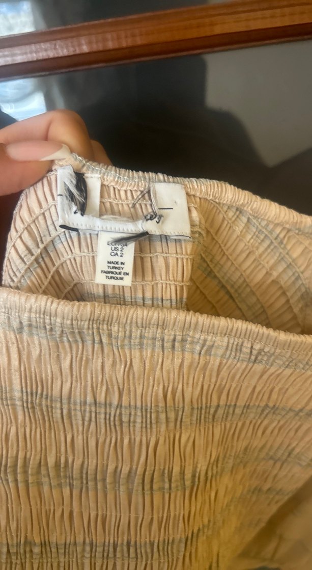 Bej Bağcıklı Bohem Keten Mini Bluz - Görsel 2