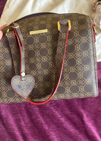 Bordo Desenli Vakko Süet Kadın Çanta - Görsel 6