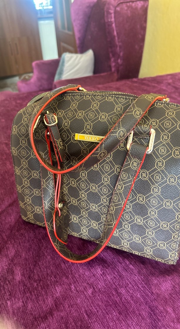 Bordo Desenli Vakko Süet Kadın Çanta - Görsel 2