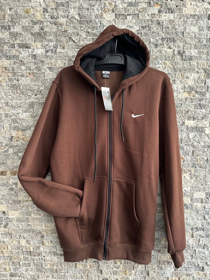 Erkek Kahverengi Fermuarlı Kapüşonlu Sweatshirt - Görsel 4