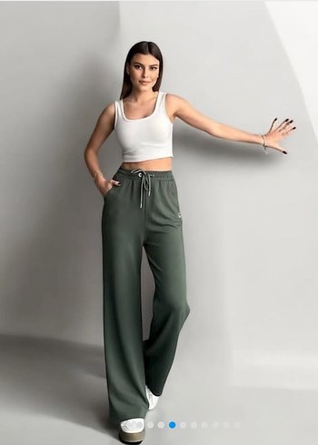 Beyaz Pamuklu Salaş Kadın Eşofman Altı - Görsel 5