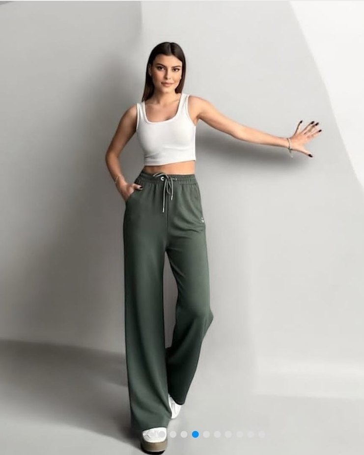 Beyaz Pamuklu Salaş Kadın Eşofman Altı - Görsel 5