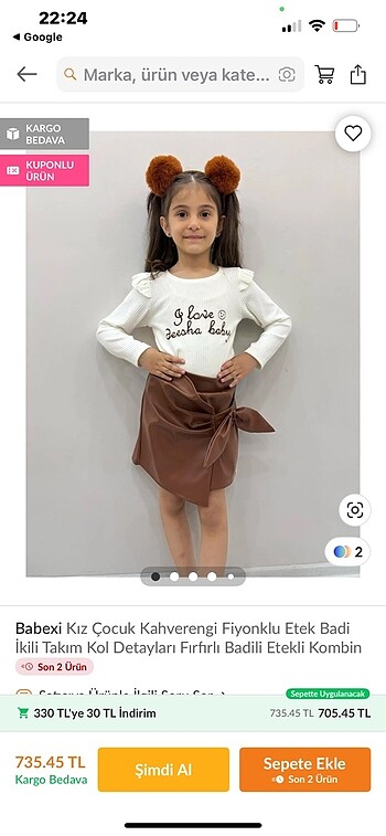 Kız Çocuk Deri Etekli Takım - Görsel 5