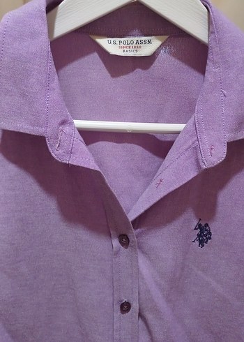 Mor Düğmeli Pamuklu Kadın Gömlek polo - Görsel 2