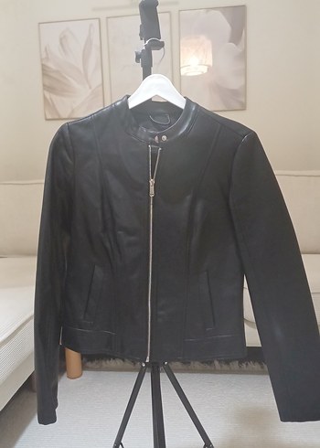Kadın Siyah Deri Biker Ceket - Görsel 2