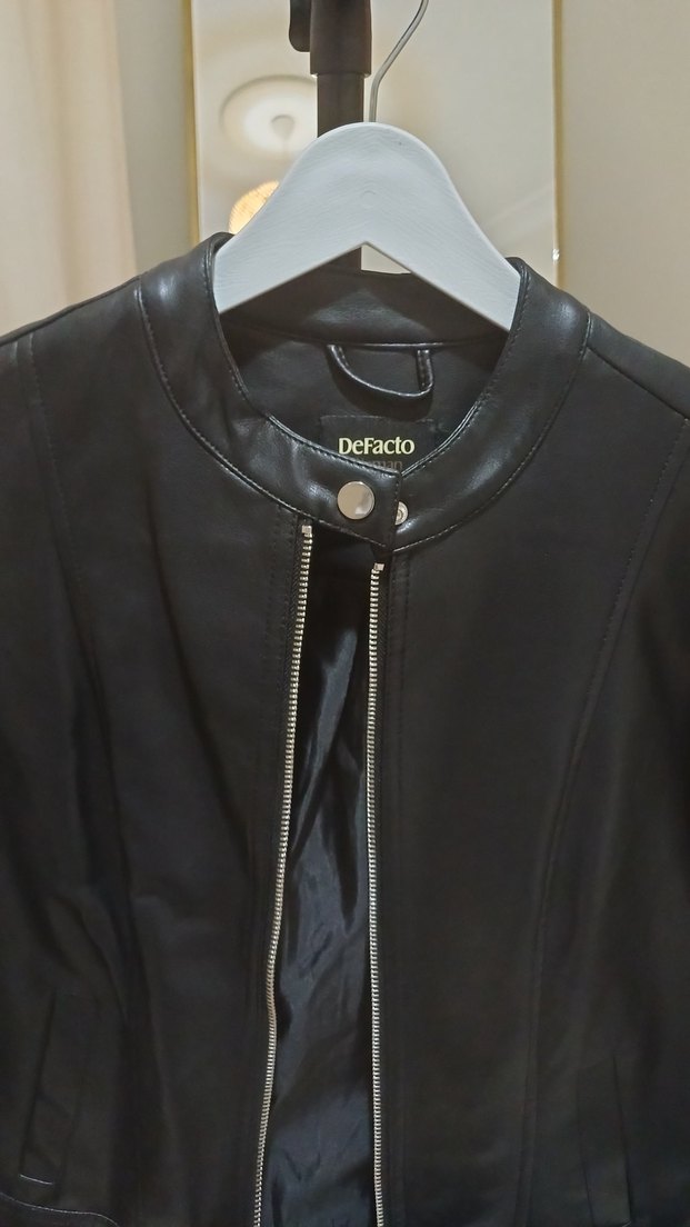 Kadın Siyah Deri Biker Ceket - Görsel 4