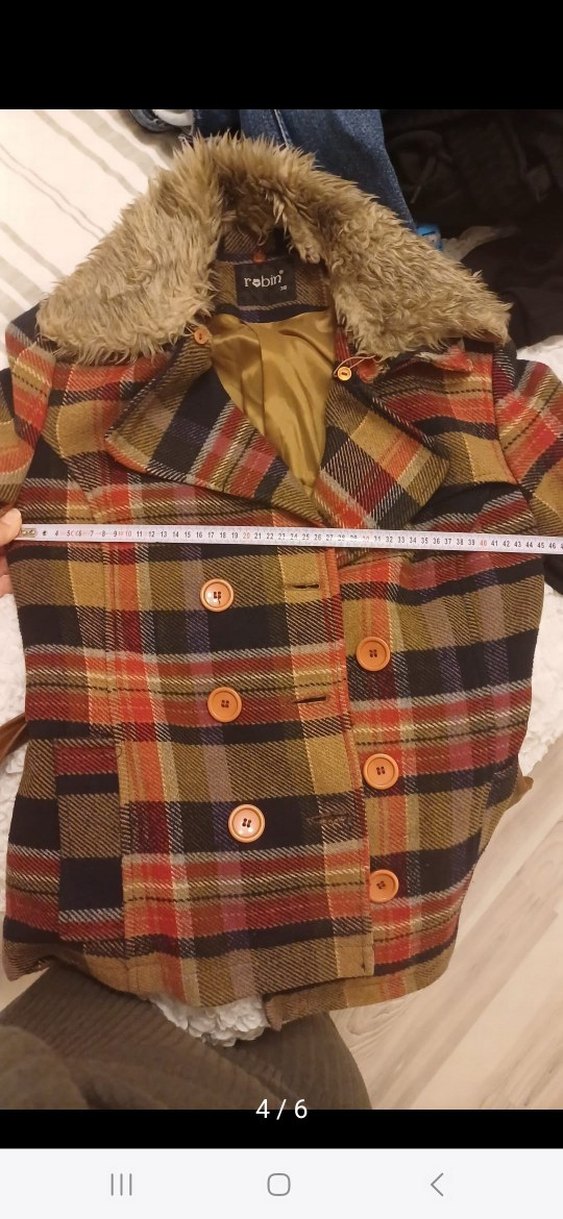 Kahverengi Ekoseli Kürklü Kadın Kaban - Görsel 3