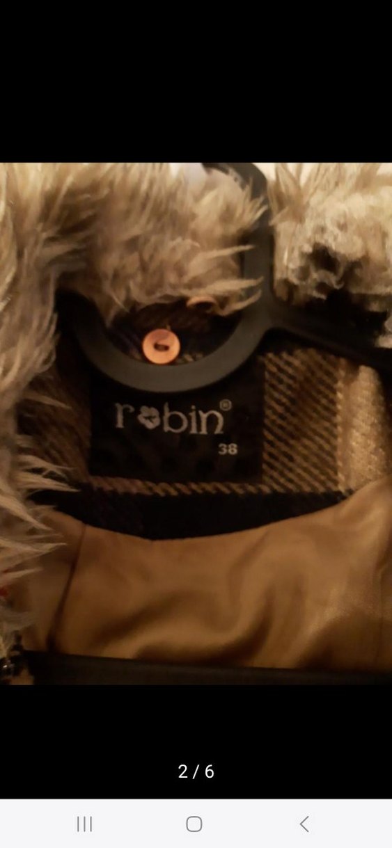 Kahverengi Ekoseli Kürklü Kadın Kaban - Görsel 2