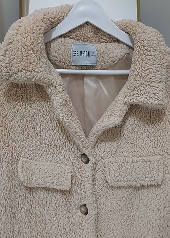 Bej Kadın Kürk Detaylı Rahat Ceket - Görsel 2