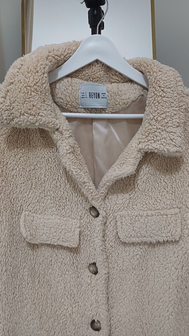 Bej Kadın Kürk Detaylı Rahat Ceket - Görsel 2