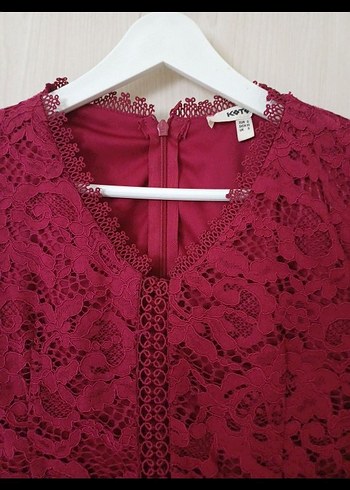 Bordo Dantel Midi Bohem Elbise - Görsel 3