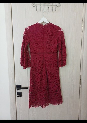 Bordo Dantel Midi Bohem Elbise - Görsel 5