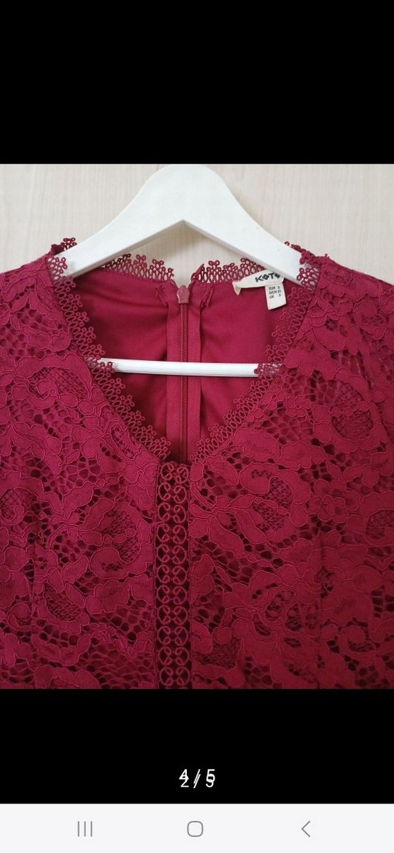 Bordo Dantel Midi Bohem Elbise - Görsel 3