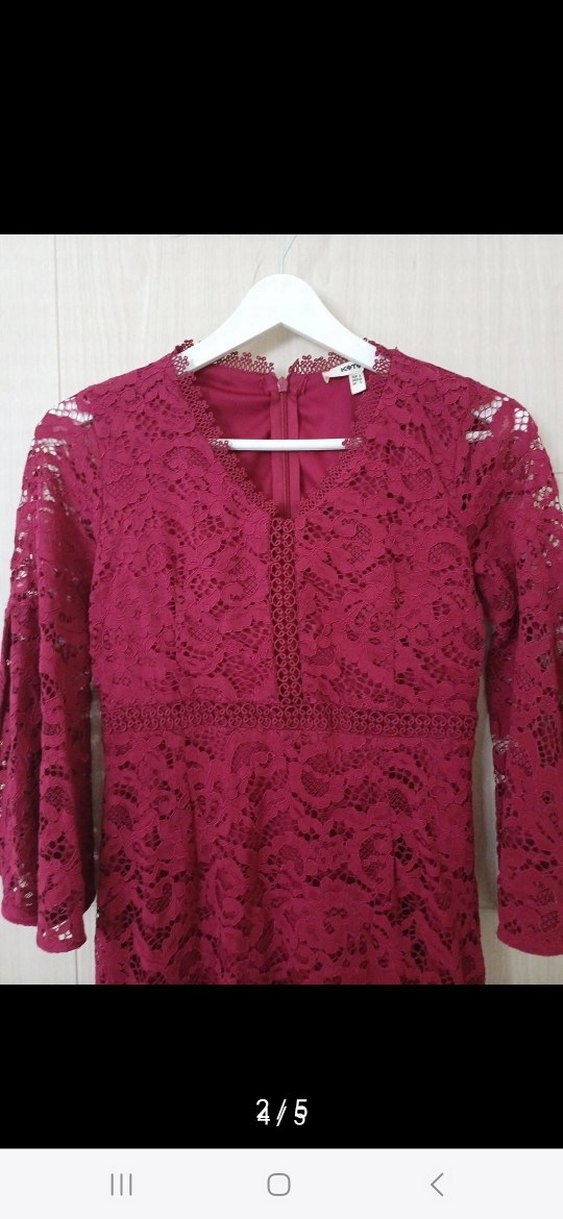 Bordo Dantel Midi Bohem Elbise - Görsel 4