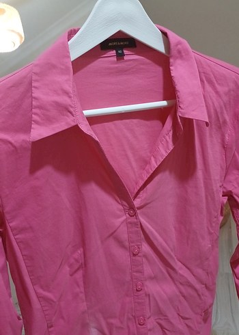 Pembe Düğmeli Uzun Kollu Kadın Gömlek - Görsel 3