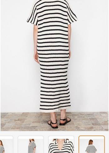 Zebra Desenli V Yakalı Uzun Elbise - Görsel 3