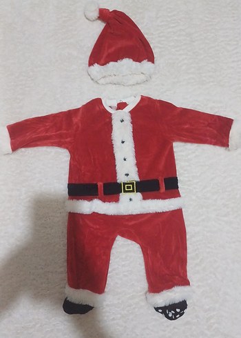 Kırmızı Bebek Noel Kostümü Şapkalı