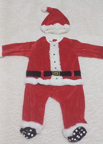 6-9 Ay Beden kırmızı Renk Kırmızı Bebek Noel Kostümü Şapkalı