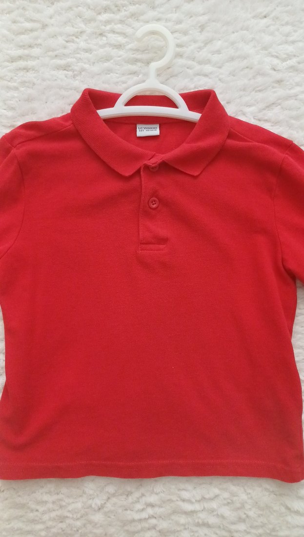 Çocuk Kırmızı Uzun Kollu Polo Tişört - Görsel 3