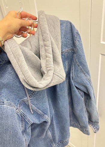 l Beden mavi Renk Gri Kapüşonlu Mavi Denim Ceket