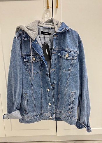 Mavi Gri Kapüşonlu Mavi Denim Ceket