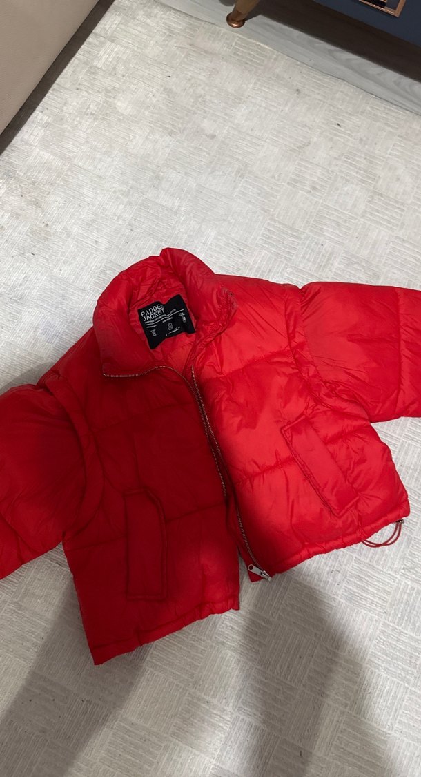 Kırmızı Fermuarlı Kadın Kışlık Mont - Görsel 2