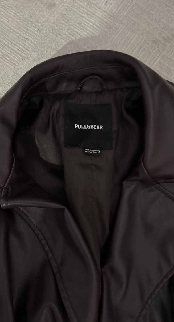 Kahverengi Deri Uzun Kadın Trençkot - Görsel 2