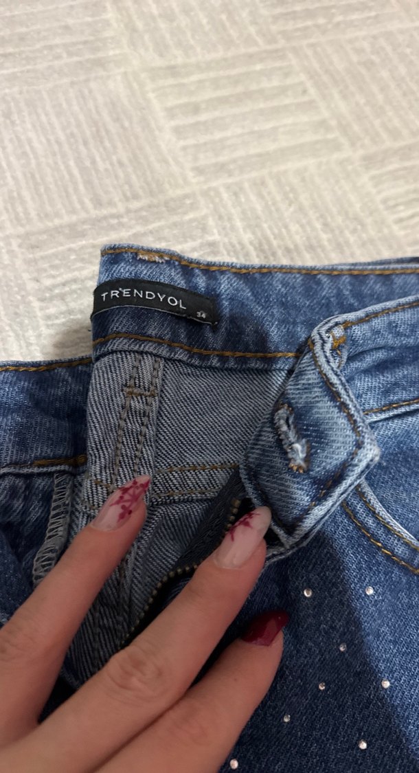 Parlak İşlemeli Kadın Mavi Kot Pantolon - Görsel 2