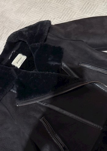 Siyah Süet Kürklü Biker Ceket - Görsel 2