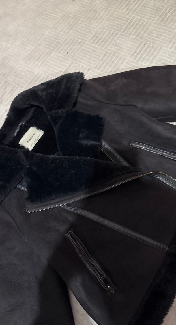 Siyah Süet Kürklü Biker Ceket - Görsel 2